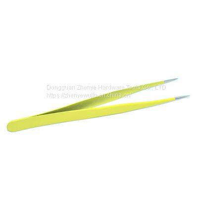 Straight Head Yellow Stainless Steel Tweezers Bird's Nest Hair Picking and Eyelash Beautifying Tool Electronic Mobile Phone Maintenance Curved Tip Straight Head Fine Tip Clip