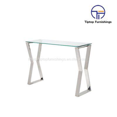 Baroque Style Stainless Steel Console Table Gold Square Narrow Entry Table Long Living Room Furniture