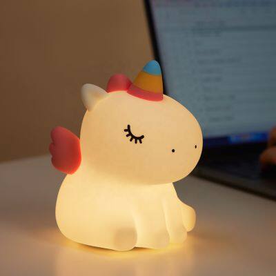 New Unicorn Silicone Nursery Night Light USB Rechargeable Cartoon Animal Bedroom Decor Touch Night Lamp Kawaii Kids Night Lights photo-2