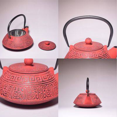 Factory Price Classic Tea Kettle 400/800 ml Ancient Text Cast Iron Enamel Teapot With Stainless Steel Filter photo-5