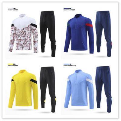 Wholesale Soccer Match Black Winter Training Uniform Emboss Quarter Zipper Jacket and Sports Skinny Pants With Side Leg Zippers Tracksuit