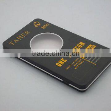 battery tin with round PVC window