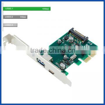 USB 3.1 Type-C and Type-A PCI-E Express Card Adapter(10 Gbps) with 15 Pin Power Connector PCI-E USB 3.1 Hub Controller Adapter