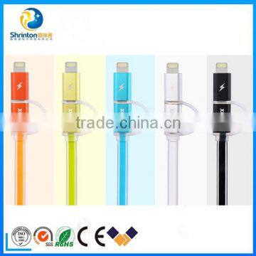 High quality Remax 2 in 1 usb cable with led light usb cable for iphone and android device