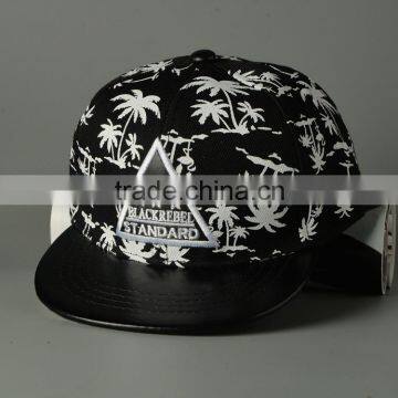 Coconut Tree Printing Triangle Mark Applique Embroidery Boys Flat Cap photo-2