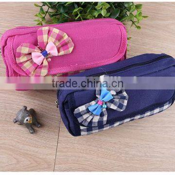 Lovely canvas bowknot stationery pencil bag