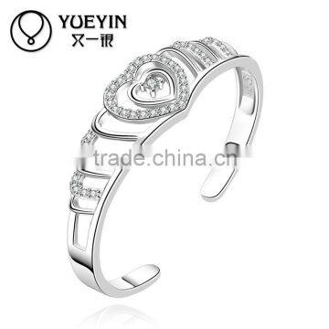 Exquisite Brass Sample Accepted Women Heart Designs Silver Plated Bangle