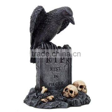 Black Raven Bird on Skull Mound Tombstone Collectible Statue Figurine