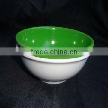 White and green melamine dinner bowl set 2pcs