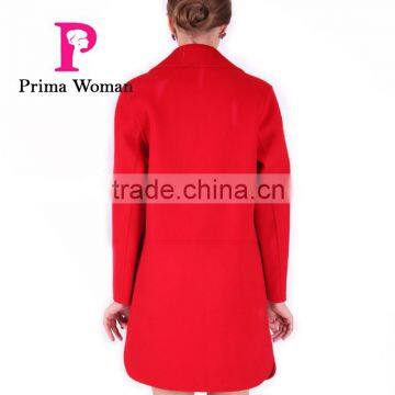 New Design Spring Women Medium Length Red Wool Coat photo-3