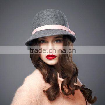 mix grey 100% wool felt elegant bowler hat wholesale for winter and autumn