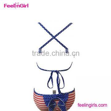 Fashion Design Blue Pinup Vintage Bow Halter Bikini