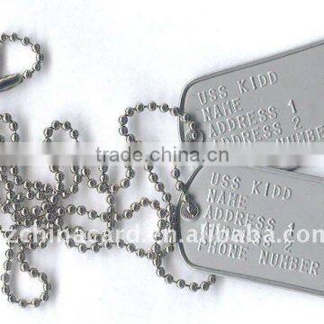 Aluminum dog tag with 24 inch ball chain