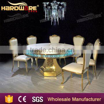 Golden Stainless Steel Round Wedding Dining Table With Led Light MDF Top photo-4