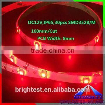 Red Color Strip Light Led 3528 120leds/meter 9.6w/meter ip66 Waterproof 12v