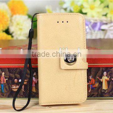 Elegant leather wallet case for iPhone 5 5S with Metal Button F-IPH5LC033