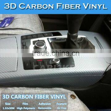 Air Bubble Free Car Wrap Sticker Silver Carbon Fiber 3D Vinyl