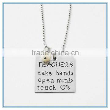 Teachers Touch Hearts Stainless Steel Necklace with Pearl