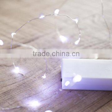 LED 20 White Lights Battery Operated Silver String Wire