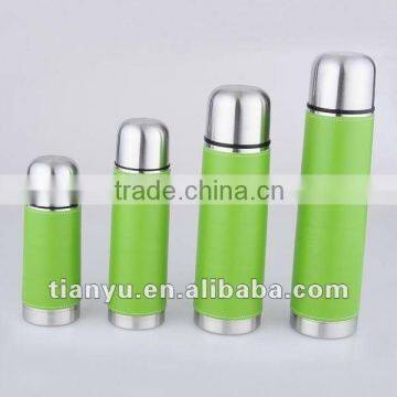 Heat insulated double wall stainless steel vacuum thermos cup with PU sleeve wrapped