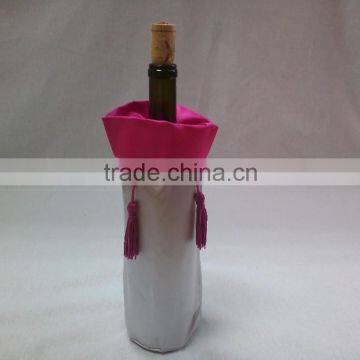 new design plain rose drawstring satin wine bag with tassel