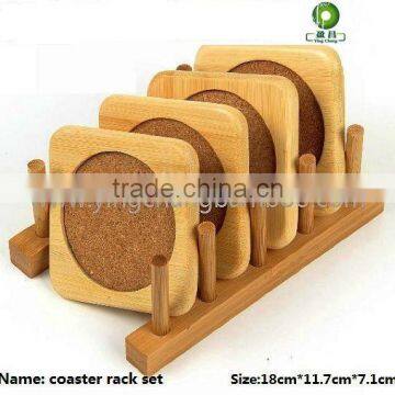 4pcs bamboo coaster set with holder