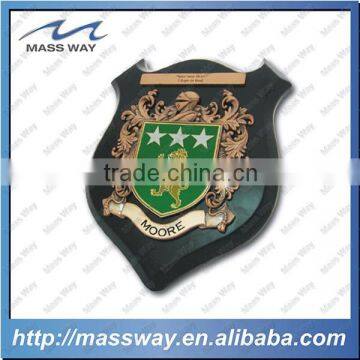 custom embossed 3D zinc alloy metal wooden badge plate shield plaque                        
                                                Quality Choice