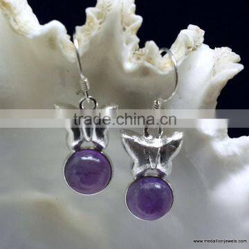 Amethyst Butterfly Shaped Cabochon 925 Sterling Silver Earrings, Fashionable Bezel Earrings, Designer 925 Silver Earrings photo-2