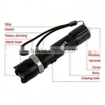 1174 New Multi Function Zoomable Police Torch With Window Breaking Hammer Rechargeable Emergency Flashlight photo-3