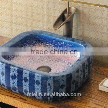 Handpainted ceramic art basin colorful countertop round sink porcelain flower edge bowl vanity top GD-F17