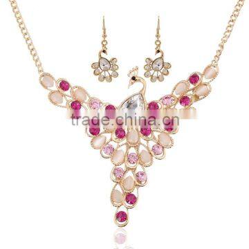 2016 Elegant wedding bridal opal diamond peacock jewelry sets