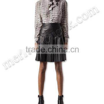 Women Fashion Black Leather Pencil Pleated Skirts