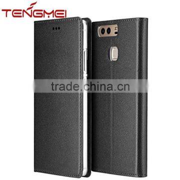 Premium genuine leather folio flip case cover for Huawei P9 case