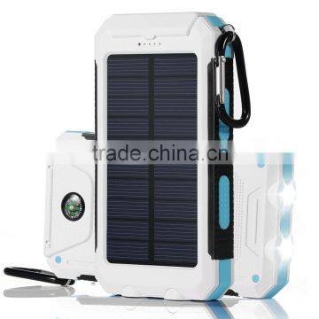 2016 Trending Products 10000mAh Lithium Polymer Battery IP67 Waterproof Solar Power Bank With Flashlight Compass for Outdoor photo-5