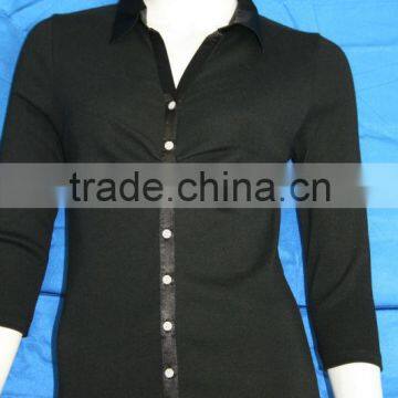 3/4 Sleeve black ladies model blouse for uniform