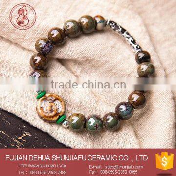 Vintage handmade porcelain bead bracelet