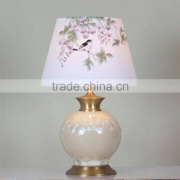 mass producton wholesale beige ceramic table lamp with flower empire lampshade