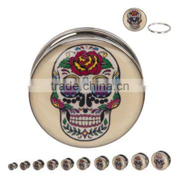 Hot sale Sugar skull ear plug screw fit piercing jewelry