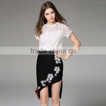 Wholesale 2016 Summer Women Black White Pink Tops Lining Lace Blouses Back Zipper Short Sleeve Slim Fashion Design Lady Blouse photo-4