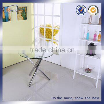 Hot Sale Simple Design Home Furniture Dining Table Glass Top Chromed Metal Legs