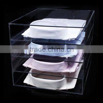 new products high clear transparent plexiglass acrylic storage display for clothes 4 layers