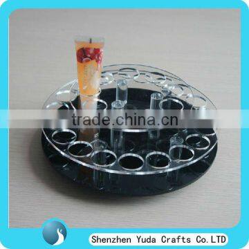 round 2 tier clear customized acrylic cosmetic display with black base high quality manufacture price