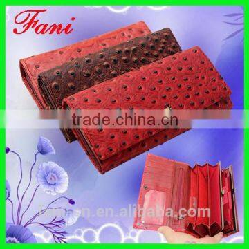 2015 wholesale handmade ostrich skin leather wallet for women or girls with hinge design