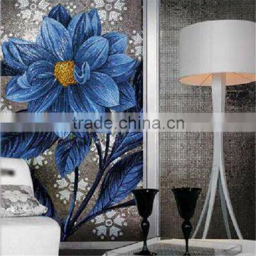 ZTCLJ JY-JH-Y01-B Living Room Blue Flower Glass Mosaic Tile Picture Wall Murals TV Background Wall Tiles