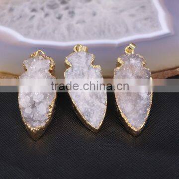 Natural Quartz Stone Druzy Arrowhead Pendant Gold edged Gem Stone For Jewelry Making