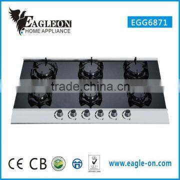 EGG6871 87cm temper glass built-in gas stove/ gas hobs / gas cooktop/ 6 Sabaf burners