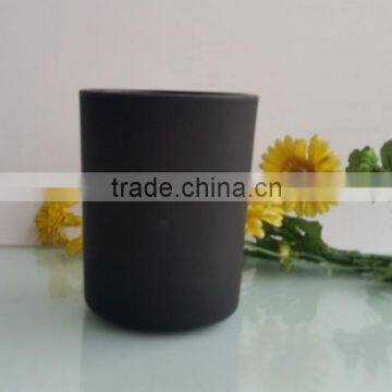 wholesale 150ml 300ml 660ml matte black glass candle holder with wooden or metal lid