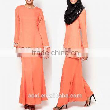 Orange color dress with black sequined scarf muslim dress