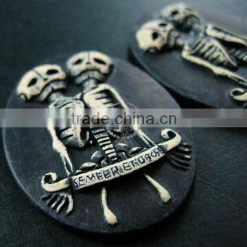 30x40mm Oval Black Twins Skull Skeleton Steam Punk Resin Cameo DIY Halloween Cabochon Vintage Pendant Charm Jewelry Supplies 412 photo-3