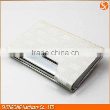 Silver stainless steel and PU leather composite credit card case with velvet inside